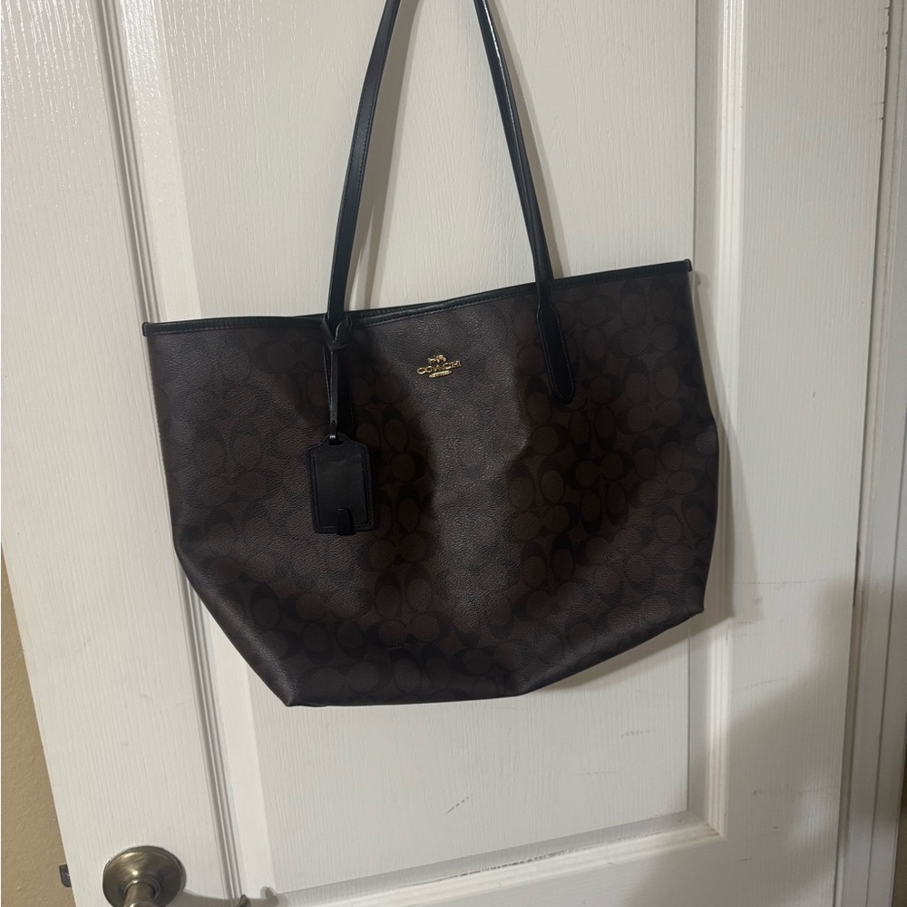 Coach Brown and Black Leather CITY Tote Bag